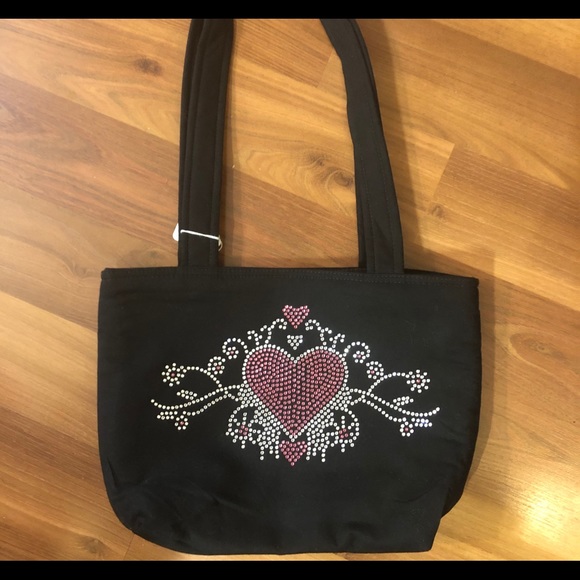 Small Cotton Cloth Handbag with Rhinestones - Picture 6 of 6